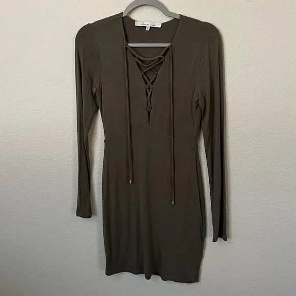 LOVERS + FRIENDS | Union Long Sleeve Lace Up Dress in Moss Green | Size Small - Picture 2 of 9